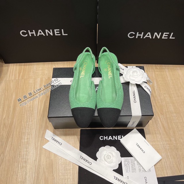 Chanel專櫃經典款女士拼色涼鞋 香奈兒時尚slingback拼色涼鞋平跟鞋中跟鞋 dx2585